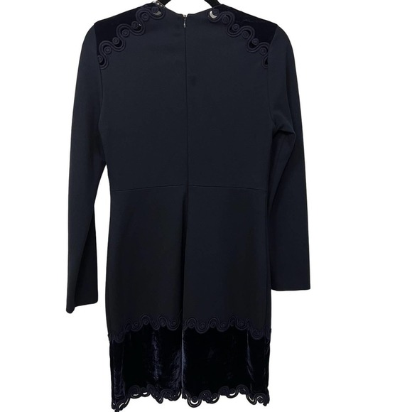 SANDRO $495 Edma Navy Velvet Cutout Trim Mini Long Sleeve Dress Size 3 Large - Picture 3 of 10